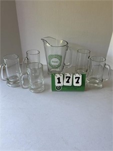 Jacquin Pitcher & 5 Beer Mugs