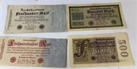 4- 1922 & 23 Old German Marks Banknotes
