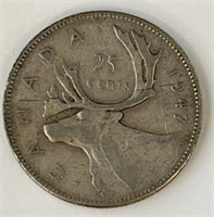 1947 Canada Silver 25 Cent Coin