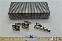 Silver Color Cuff Links and Tie Clips