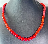 22" Sterling Graduated Coral Beaded Necklace (NH)