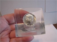 1964 (Lucite Encased) Kennedy Silver Half Dollar