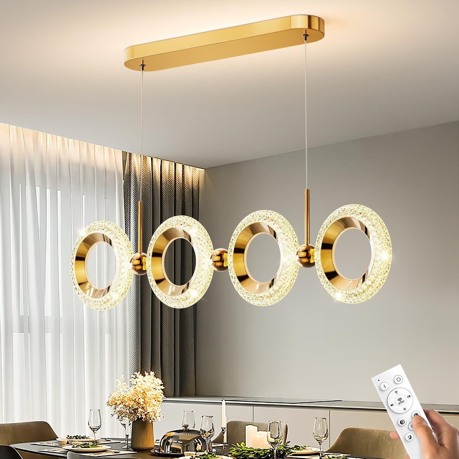 Dimmable LED Chandelier  Remote  Gold