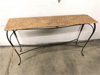 Sofa table with rattan top and iron base