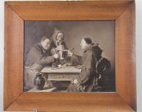 ANTIQUE THREE MONKS DRINKING 1885 PRINT