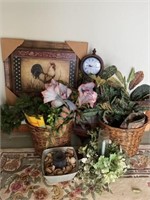 Silk Plants, Baskets, Candle Holders, Rooster