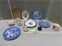 Assorted decorative plates, cream & sugar, toothpi
