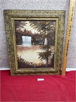 Waterfall Landscape Scene with Gold Colored Frame