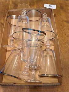 (8) Footed Glasses with Silver Tone Trim