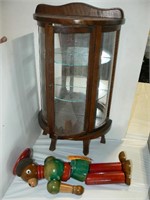 OLD WOODEN ARTICULATED TOY, CURVED GLASS