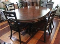 Vintage Pedestal 6 Chair Wooden Dining Table