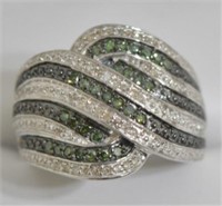 3 ct Genuine Green and White Diamond Ring