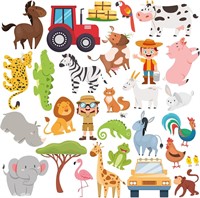 28 Pieces Gel Clings  Safari/Farm Animal