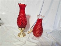 Vintage Red Quilted Table Lamp Hurricane Boudoir