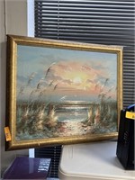 ORIGINAL OIL ON CANVAS PAINTING BEACH LANDSCAPE