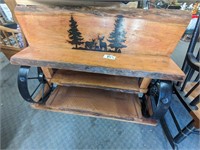 Handmade Wooden Bench with Iron Wheels - 47"