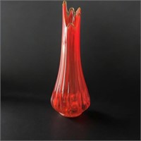 Large L E Smith Swung Vase Flame Red / Orange