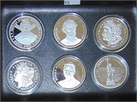 6 Silver Plated Medallions: Lincoln, Reagan, Lee &