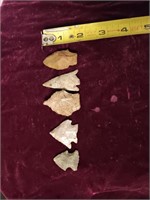 5 native American indian arrowhead points 1.5"