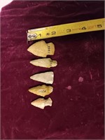 5 native American indian arrowhead points 1.5"