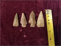 4 native American indian arrowhead points 2"