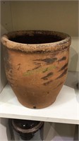 Red clay pottery crock , no mark, About 8x 8