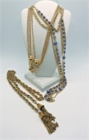 (3) Gold Tone & Pearl Long Fashion Necklaces