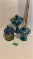 Carnival glass, stemware, and candy dish