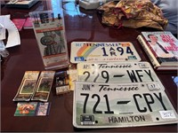 VTG FOOTBALL TICKET STUBS AND LICENSE PLATE