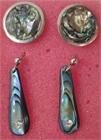 2 Pr Silver Paua Shell Earrings