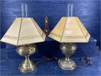 2 ELECTRIFIED BRASS LAMPS WITH SHADES. NOT A