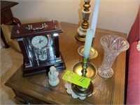 GROUP OF DECORATIVE ITEMS INCLUDING A CANDLE LABRA