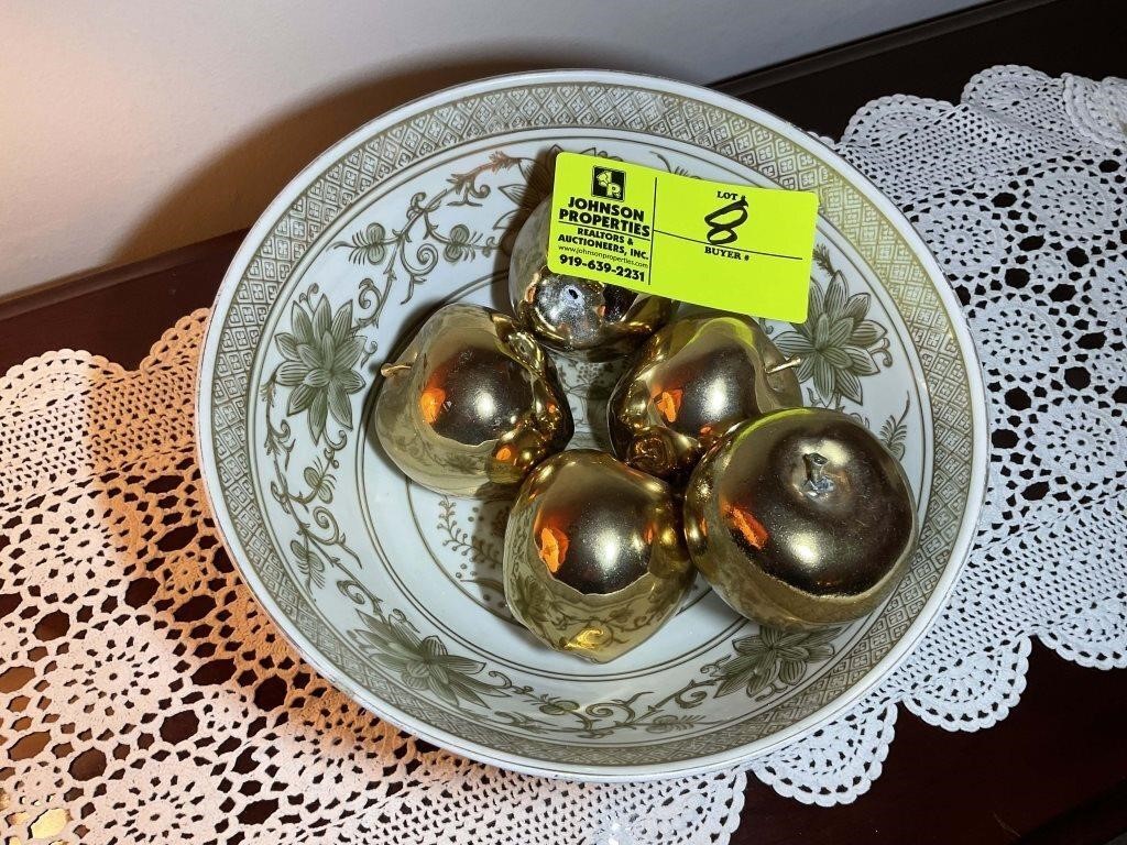 DECORATIVE BOWL WITH GOLD COLORED APPLES
