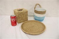 Woven Tissue Holder w/ Tray & Planter Basket