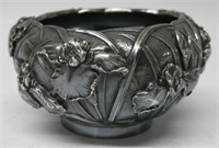 FLORAL REPOUSSE CHINESE SILVER BOWL