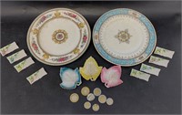 Assorted china: porcelain place holders, Mexican c