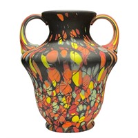 FENTON DAVE FETTY MYRIAD MOSAIC DOUBLE HANDLE VASE