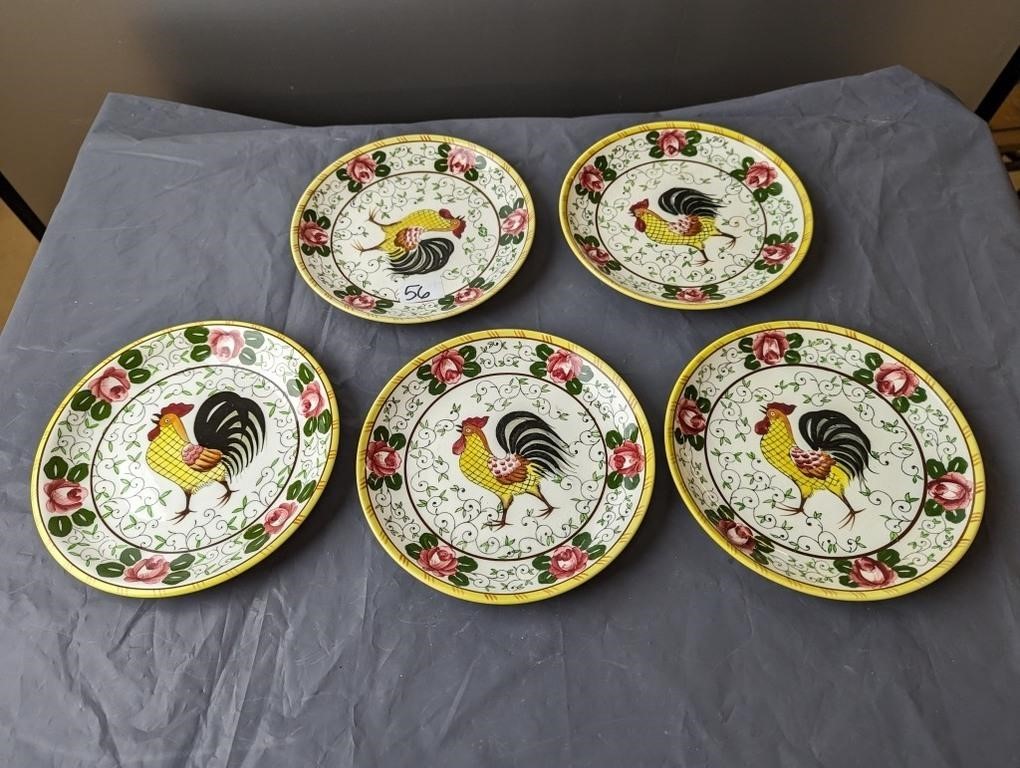 Rooster & Roses Plates 8" - 5 Plates