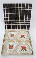 1960s Crystal Small Poinsettias Pattern Ashtrays