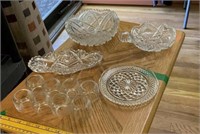 Glass Napkin Rings 6, Cut Glass Candy Dish & More