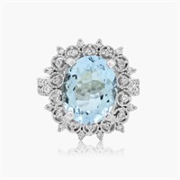 14K WHITE GOLD 5.00CT AQUAMARINE 1.25CT DIAMOND RI