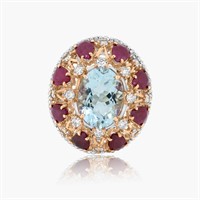 14K WHITE GOLD 10.00CT AQUAMARINE 5.00CT RUBY 1.00