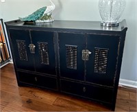 Unique Black 4-Door Oriental Asian Style Cabinet.