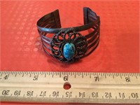 Scarab & Metal Cuff Bracelet Signed