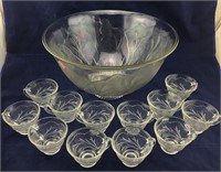Glass Punch Bowl with 12 Cups