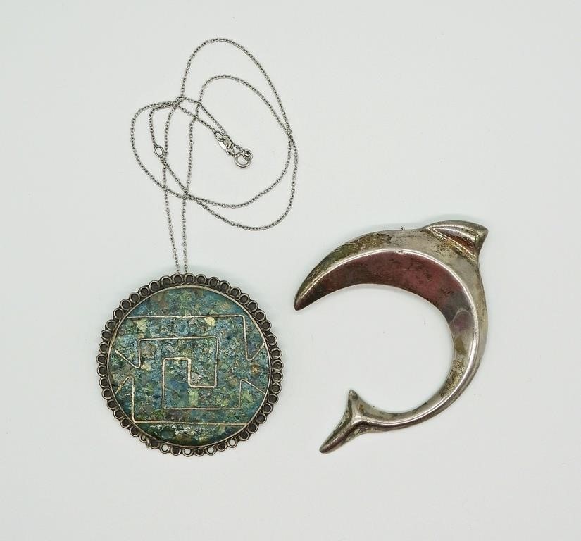 VINTAGE DOLPHIN BROOCH & NECKLACE 925