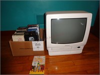 TV with VHS player & Box of VHS Tapes