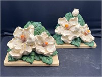 Vintage Magnolia Floral Sculpted Bookends