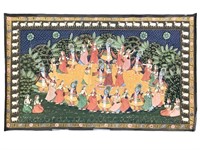 Indian Folk Art Painting of Krishna w/ Figures