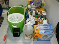 SPIN MOP BUCKET, HUGE BOX OF CLEANING SUPPLIES